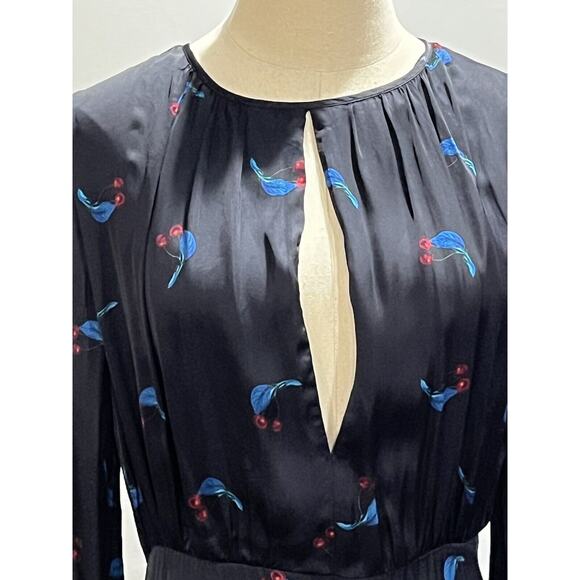 Cynthia Rowley Blue Cherry Print SEA BREEZE Maxi Flounce Hem Dress Sz 10 - Picture 3 of 16